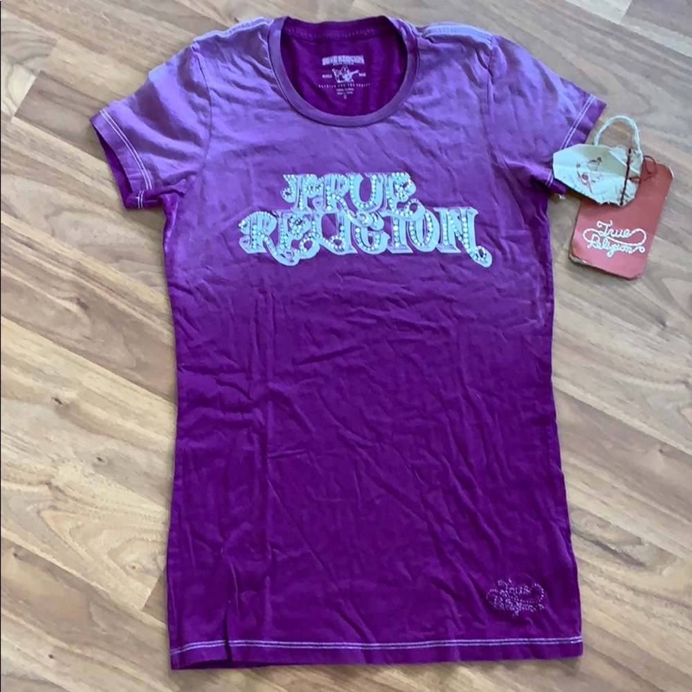 NWT Original True Religion Crew T-Shirt With Rhinestone Logo